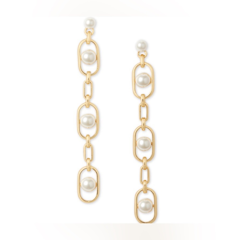 NWT Kate Spade Glamorous Strands Linear Earrings, Cream/Gold, One Size